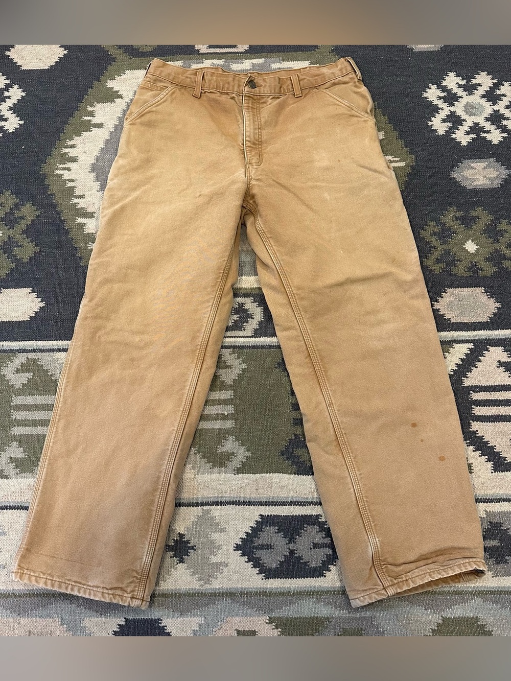 Carhartt B111 Flannel Lined Carpenter Work Pants 34x30 Brown Duck Canvas